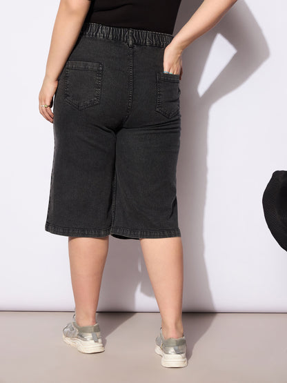 Women's Black Denim Bermuda Shor