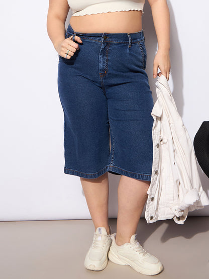 Women's Navy Denim Bermuda Shor