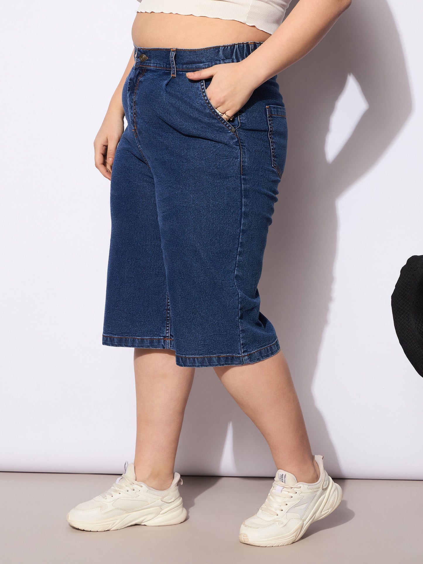 Women's Navy Denim Bermuda Shor