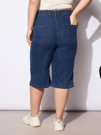 Women's Navy Denim Bermuda Shor