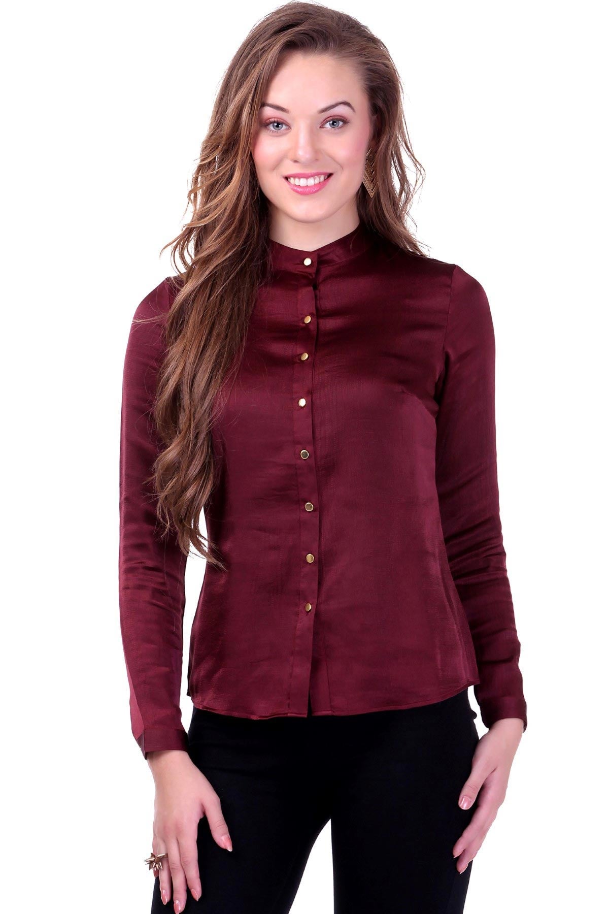 Women's Maroon Satin Shirt