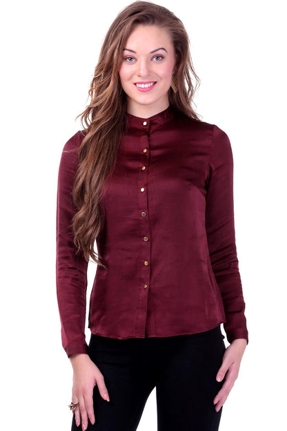 Women's Maroon Satin Shirt