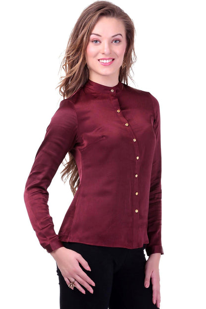 Women's Maroon Satin Shirt