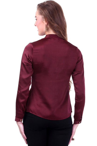 Women's Maroon Satin Shirt