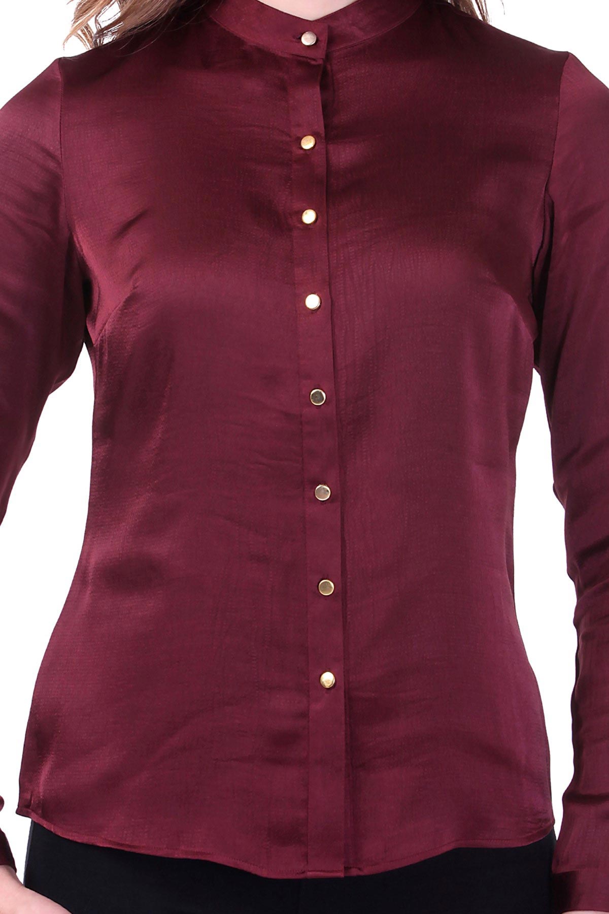 Women's Maroon Satin Shirt