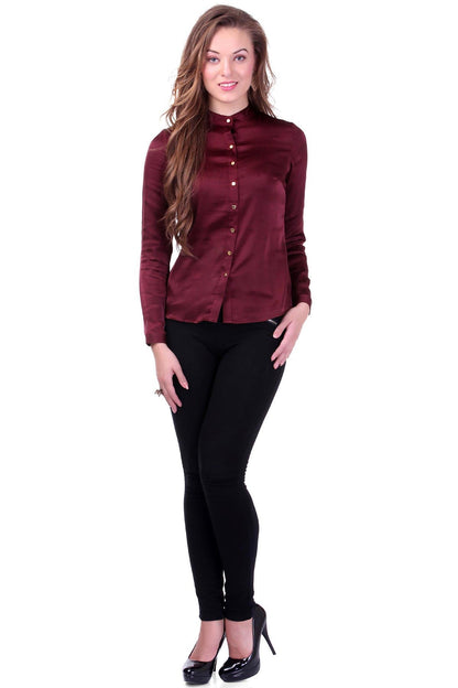 Women's Maroon Satin Shirt