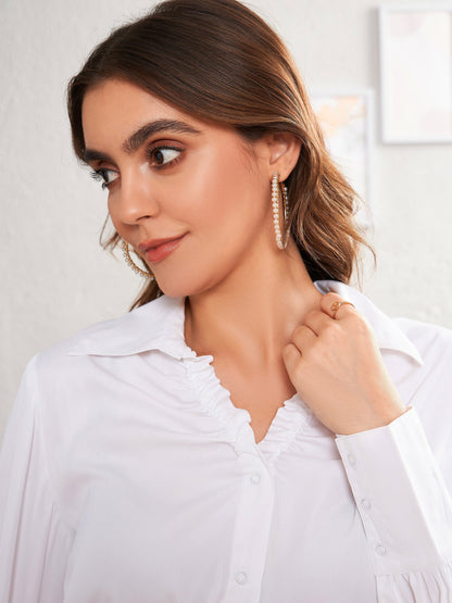 Women's White Satin Front Ruched Shirt