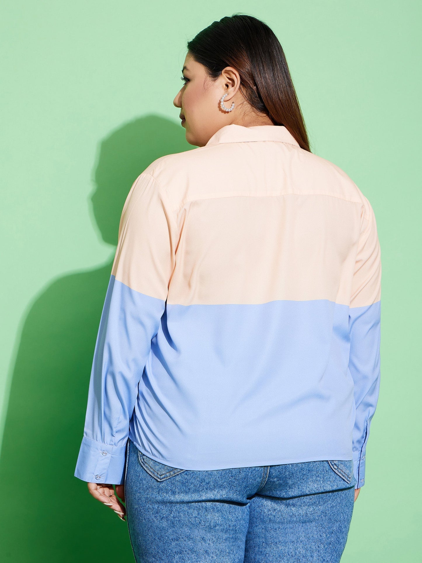 Women's Peach & Blue ColourBlock Shirt