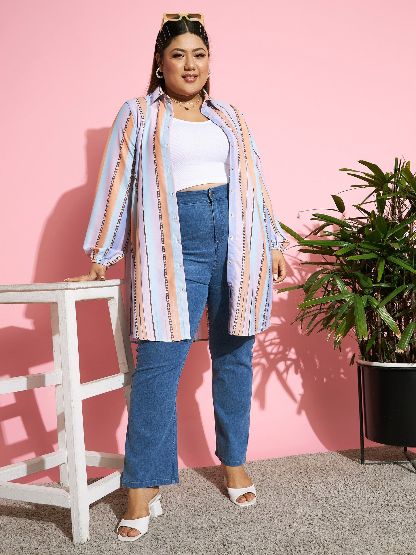 Women's Multi Stripes Longline Shirt