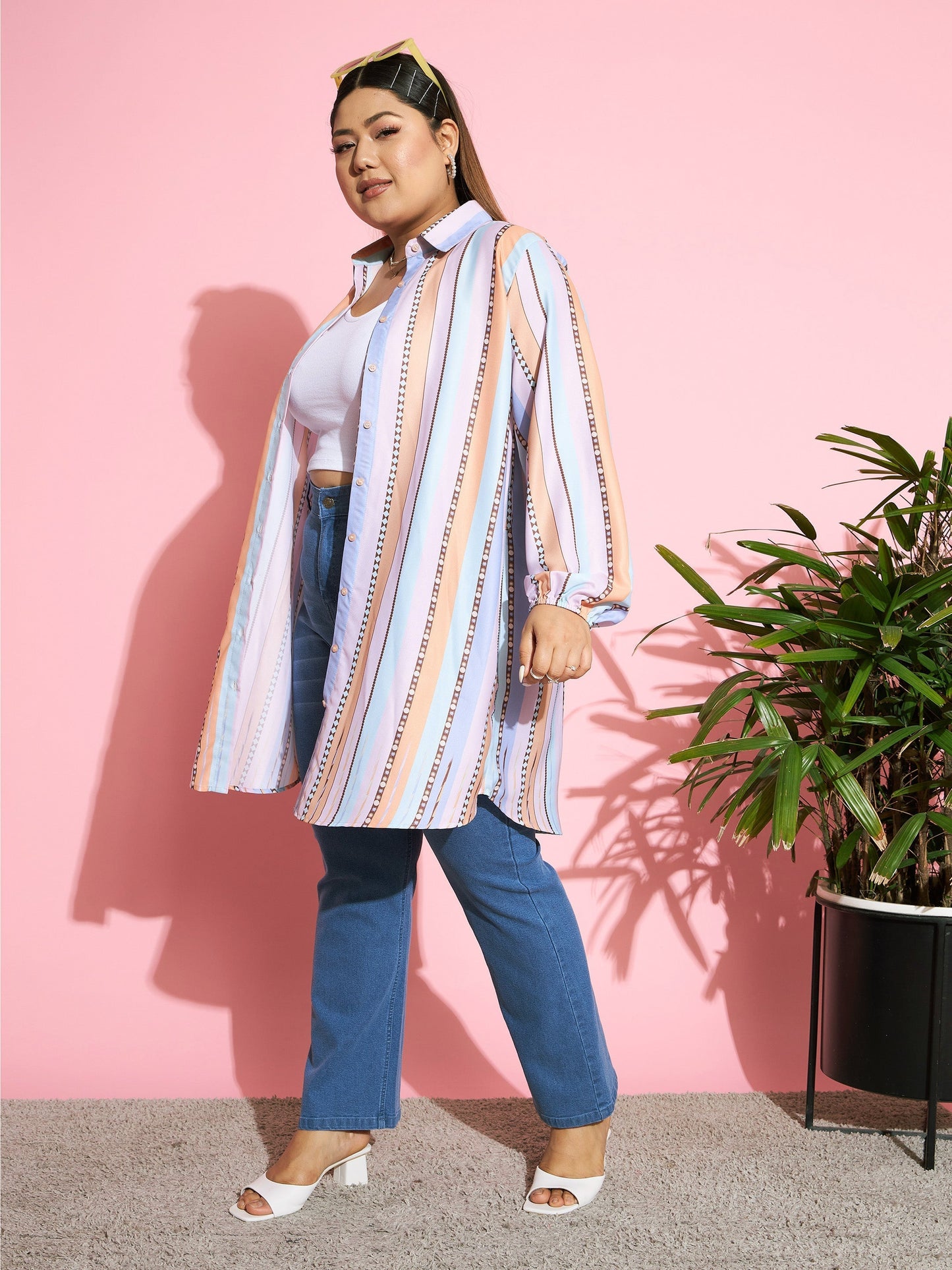 Women's Multi Stripes Longline Shirt