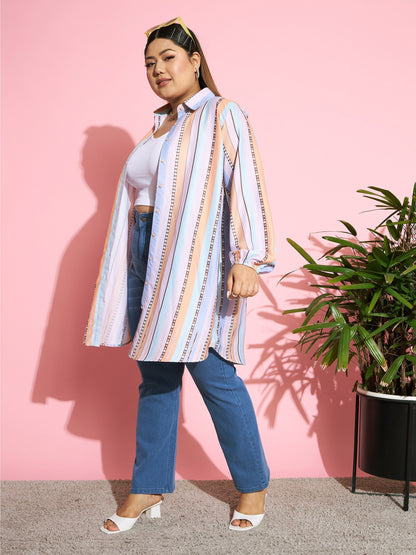 Women's Multi Stripes Longline Shirt