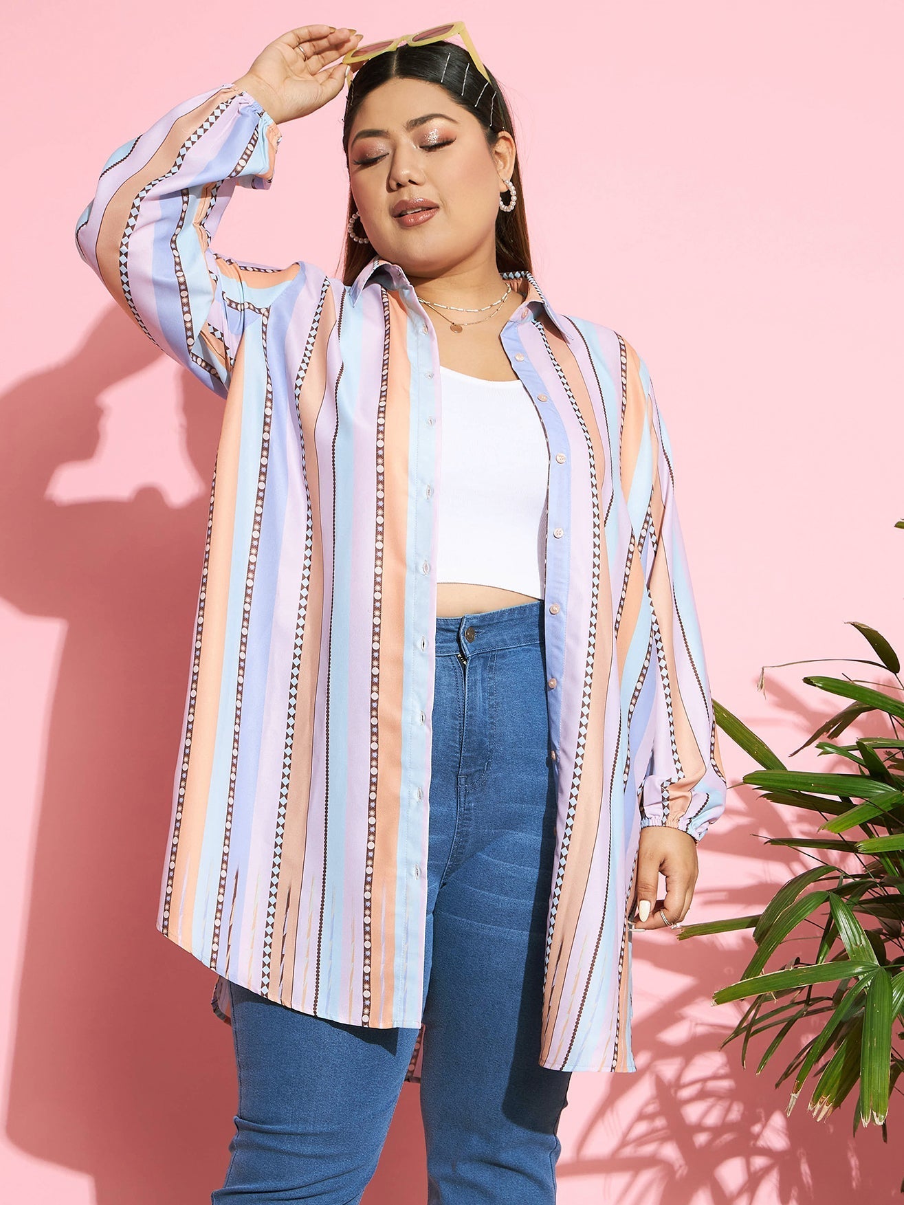Women's Multi Stripes Longline Shirt