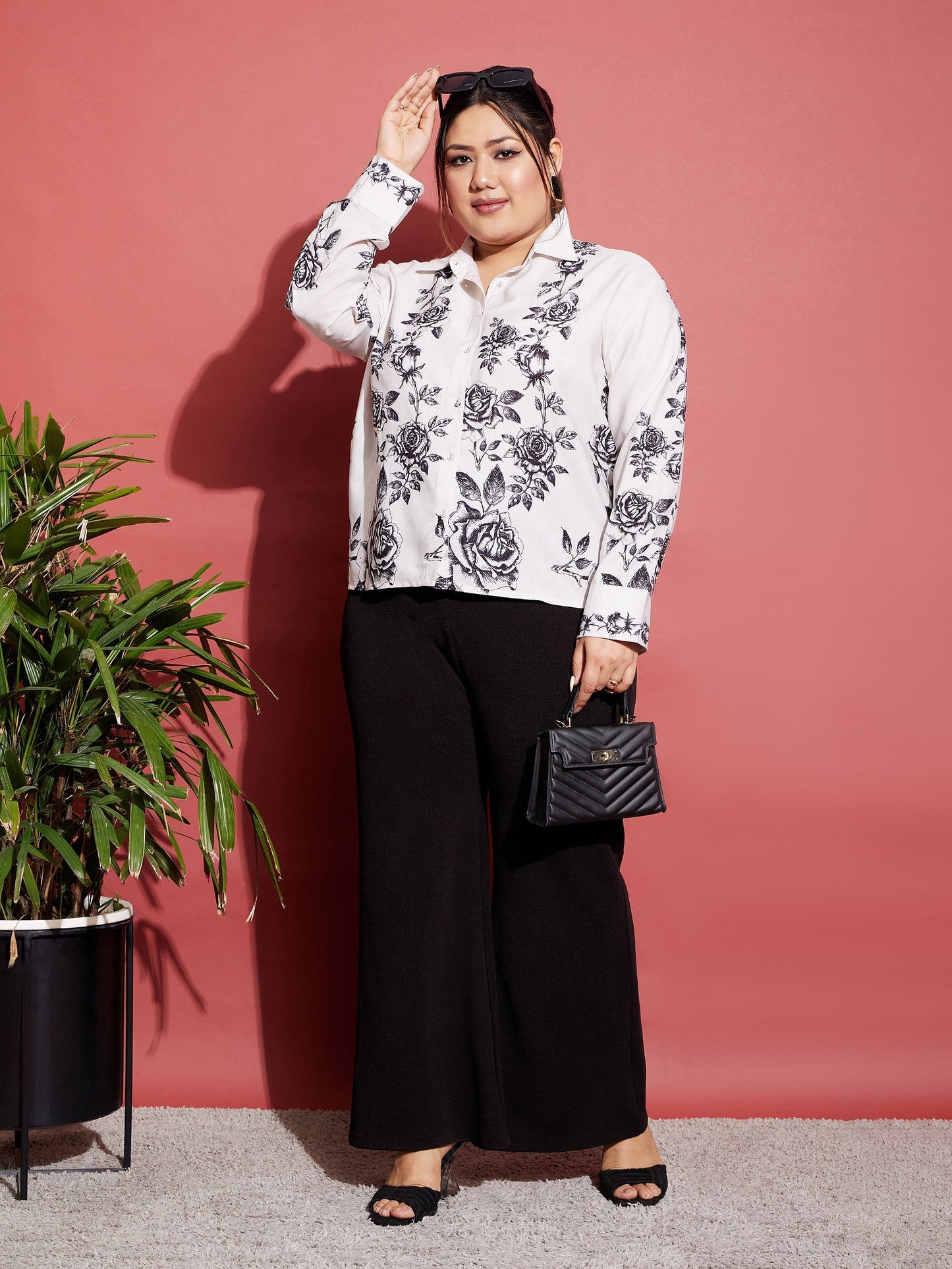 Women's White Floral Back Cut Shirt