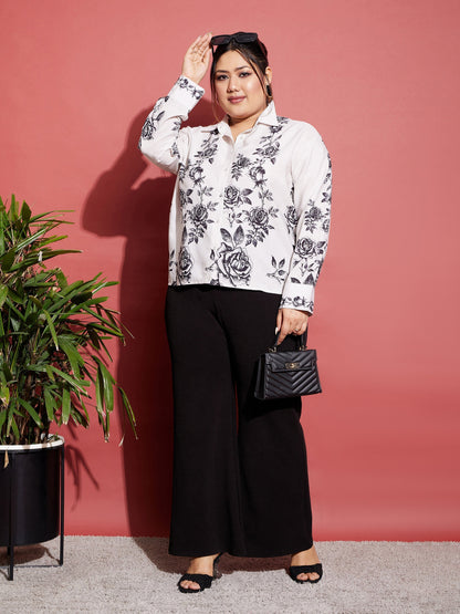 Women's White Floral Back Cut Shirt
