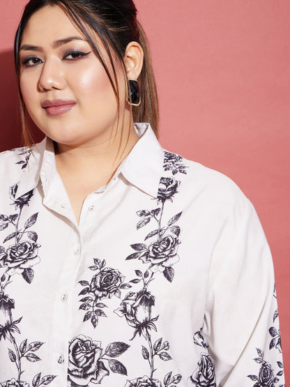 Women's White Floral Back Cut Shirt