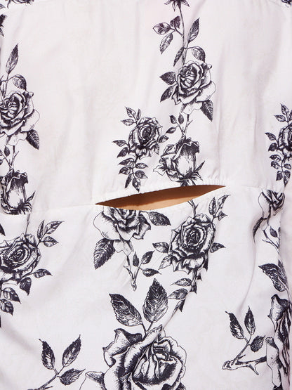 Women's White Floral Back Cut Shirt