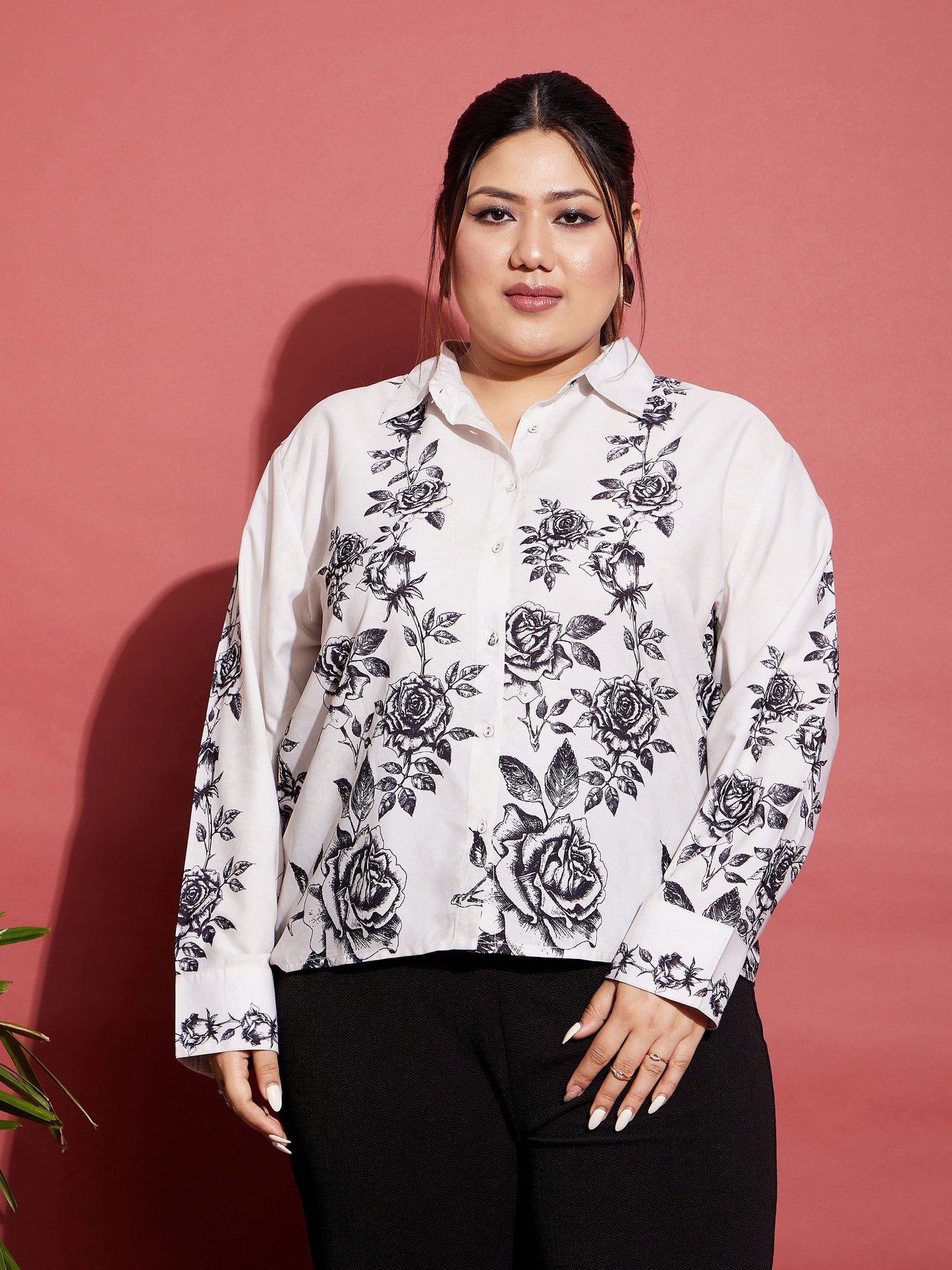 Women's White Floral Back Cut Shirt