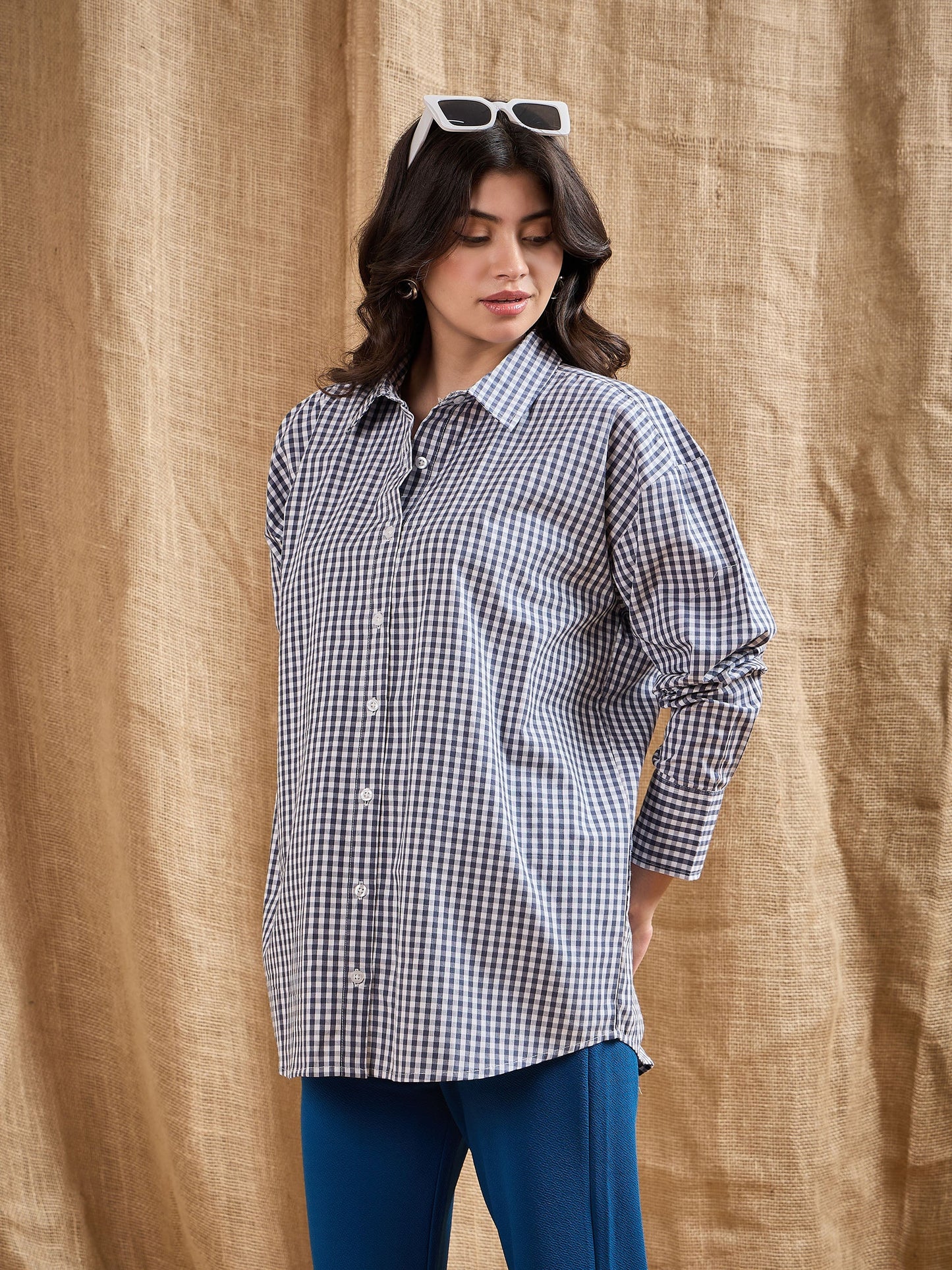 Women's Navy Blue Over Size Shirt