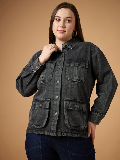 Women's Black Denim Shacket