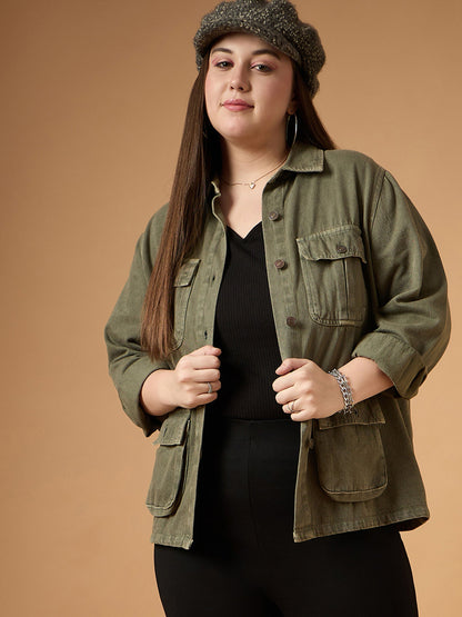 Women's Olive Denim Shacket