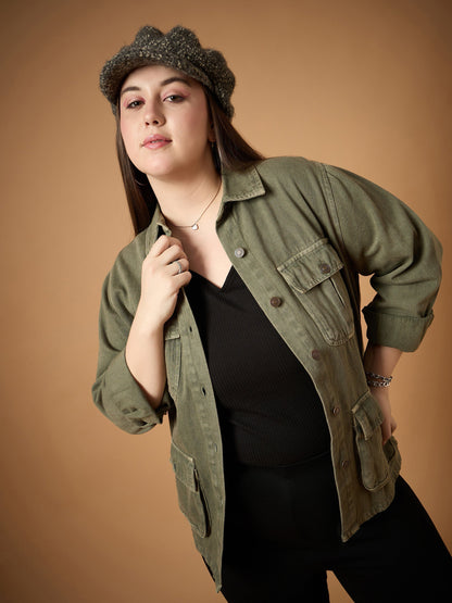 Women's Olive Denim Shacket