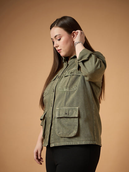 Women's Olive Denim Shacket