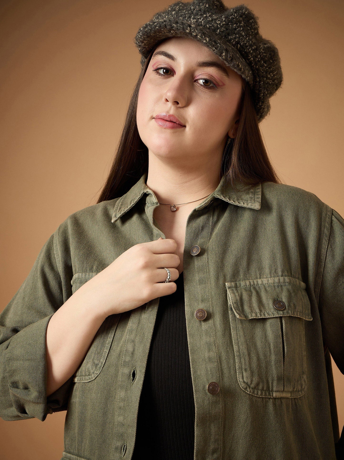 Women's Olive Denim Shacket