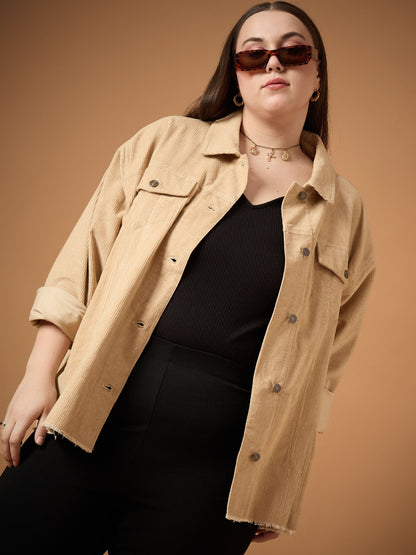 Women's Beige Solid Shacket