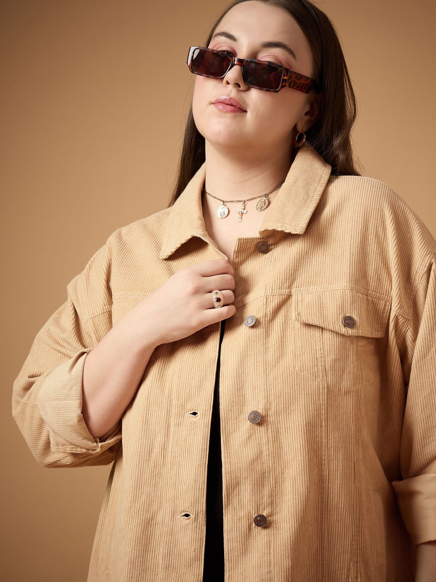 Women's Beige Solid Shacket
