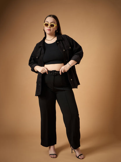Women's Black Solid Shacket