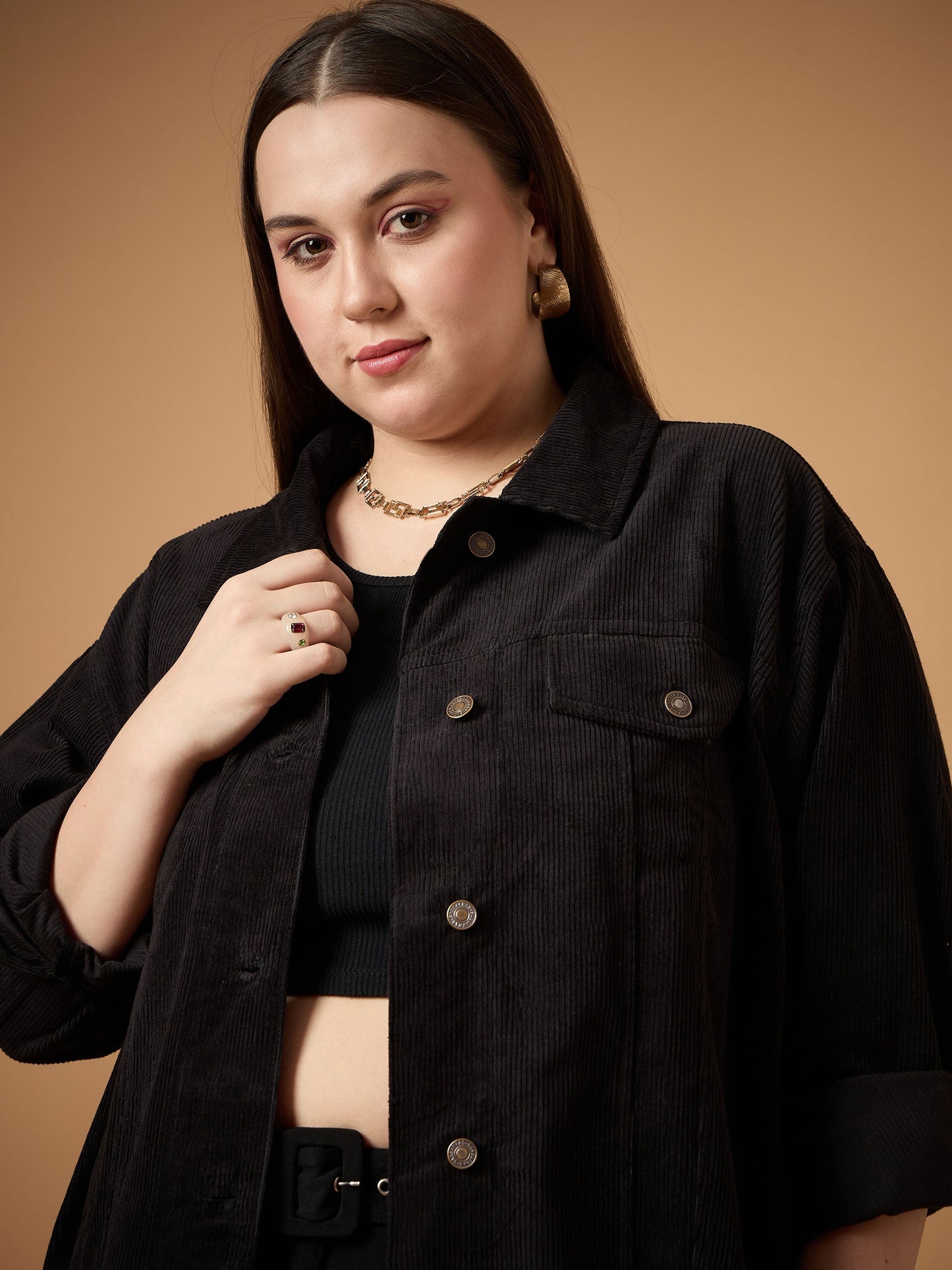 Women's Black Solid Shacket
