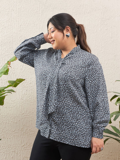 Women's Grey Animal Print Tie Knot Shi