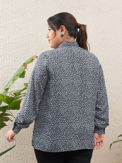 Women's Grey Animal Print Tie Knot Shi
