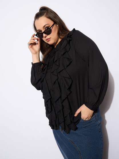 Women's Black Solid Summercool Ruffle Shi
