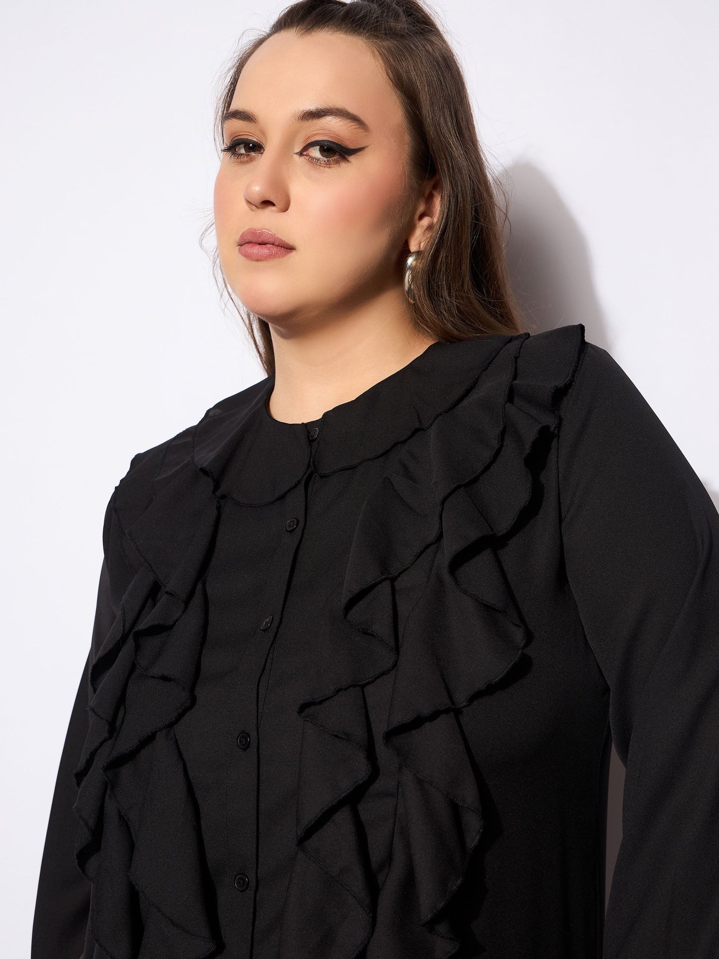 Women's Black Solid Summercool Ruffle Shi