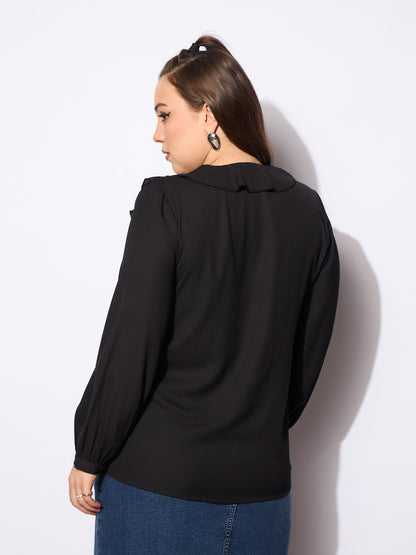 Women's Black Solid Summercool Ruffle Shi