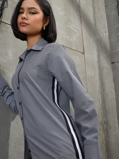 Women's Black & White Striped Side Tape Shi