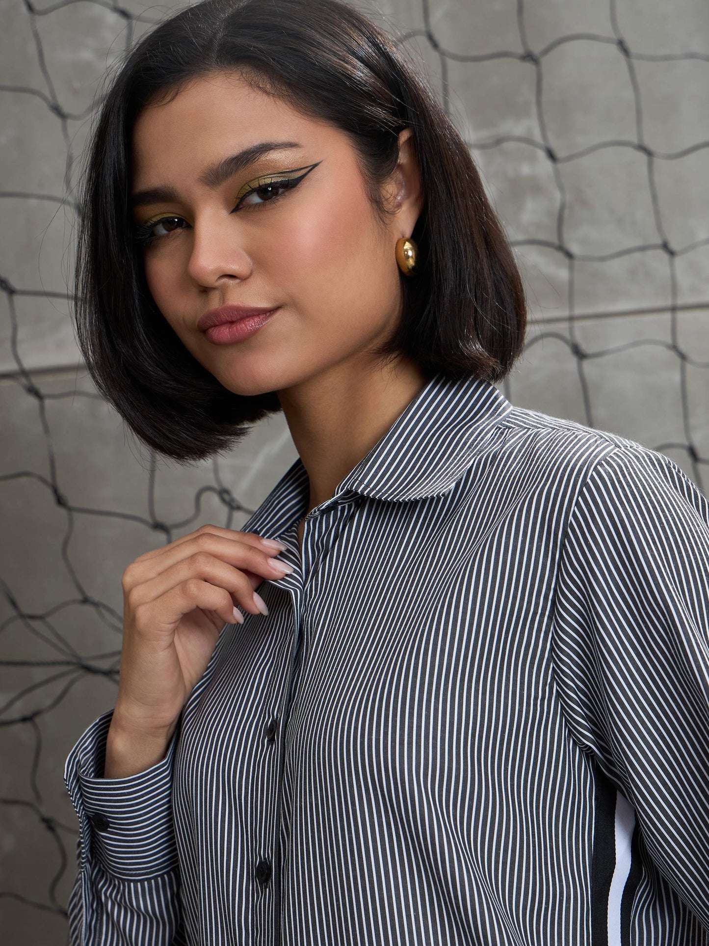 Women's Black & White Striped Side Tape Shi