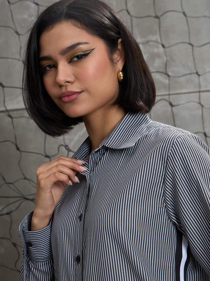 Women's Black & White Striped Side Tape Shi