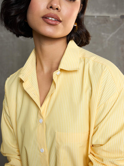 Women's Yellow & White Striped Oversized Shi