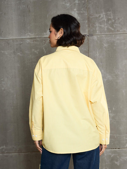 Women's Yellow & White Striped Oversized Shi