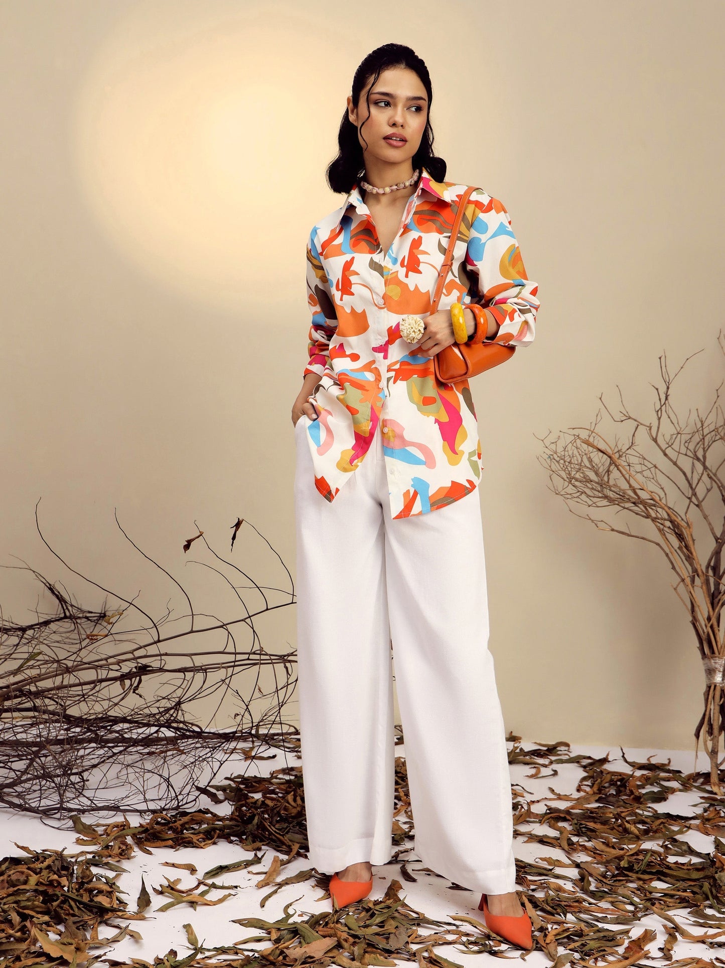 Women's Pink Poplin Abstract Print Regular Shirt