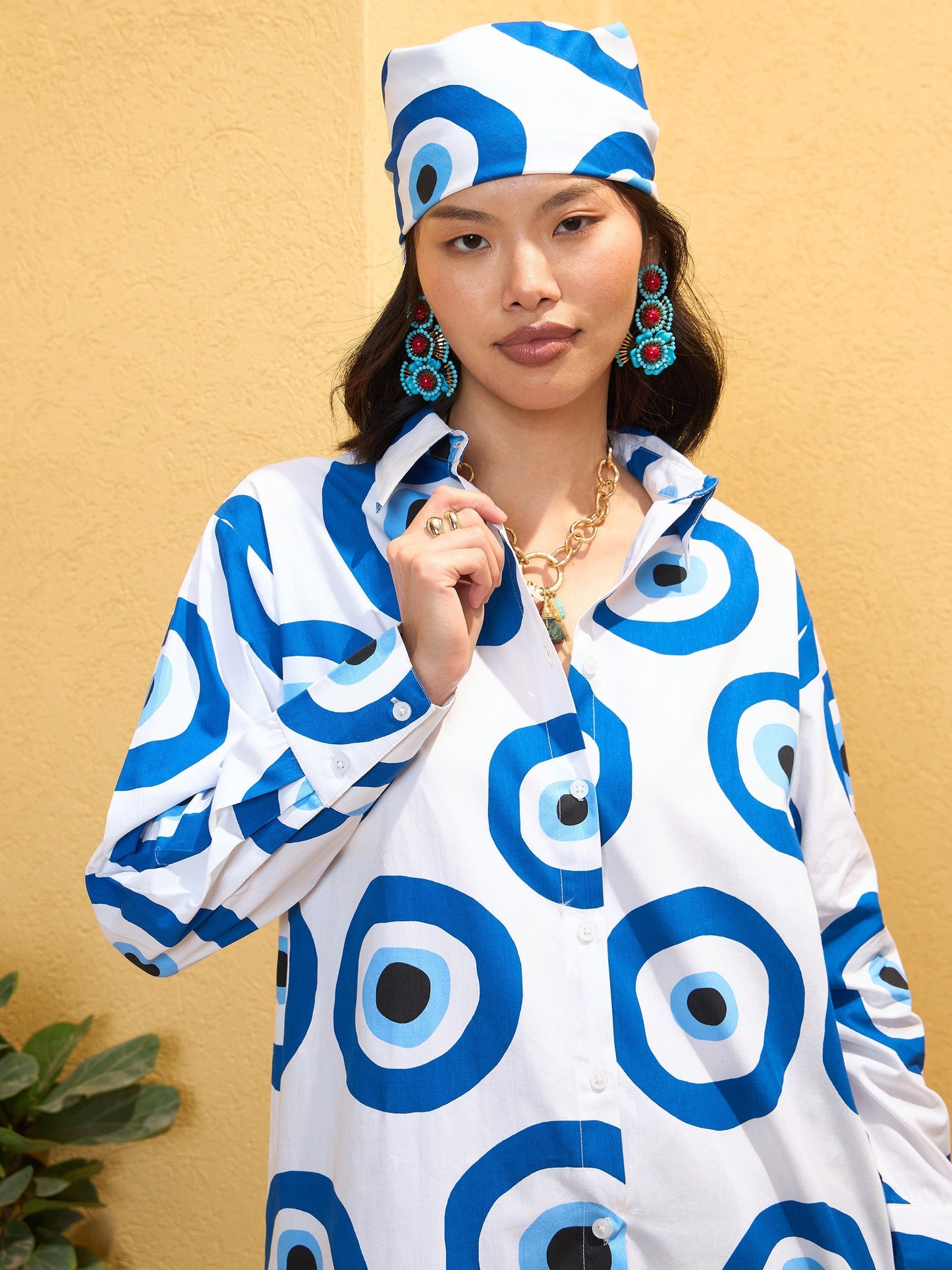 Women's White Poplin Evil Eye Print Regular Shirt