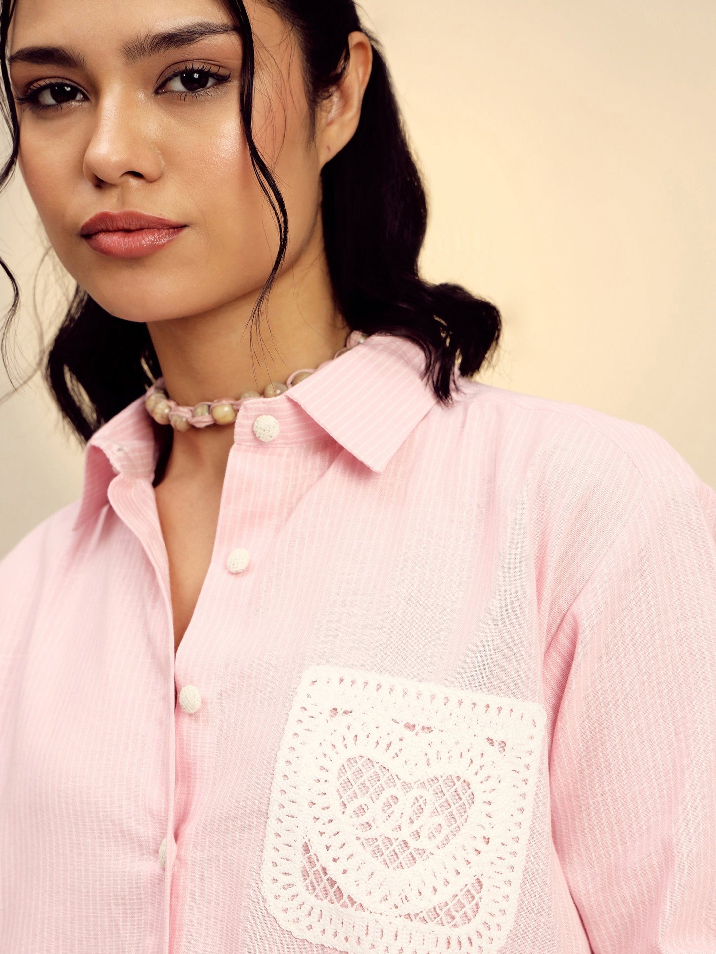Women's Pink Striped Regular Shirt