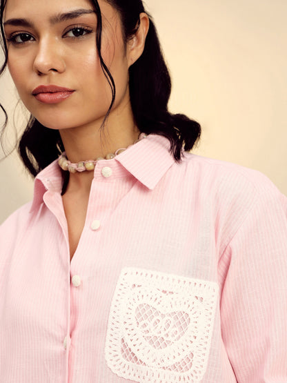 Women's Pink Striped Regular Shirt