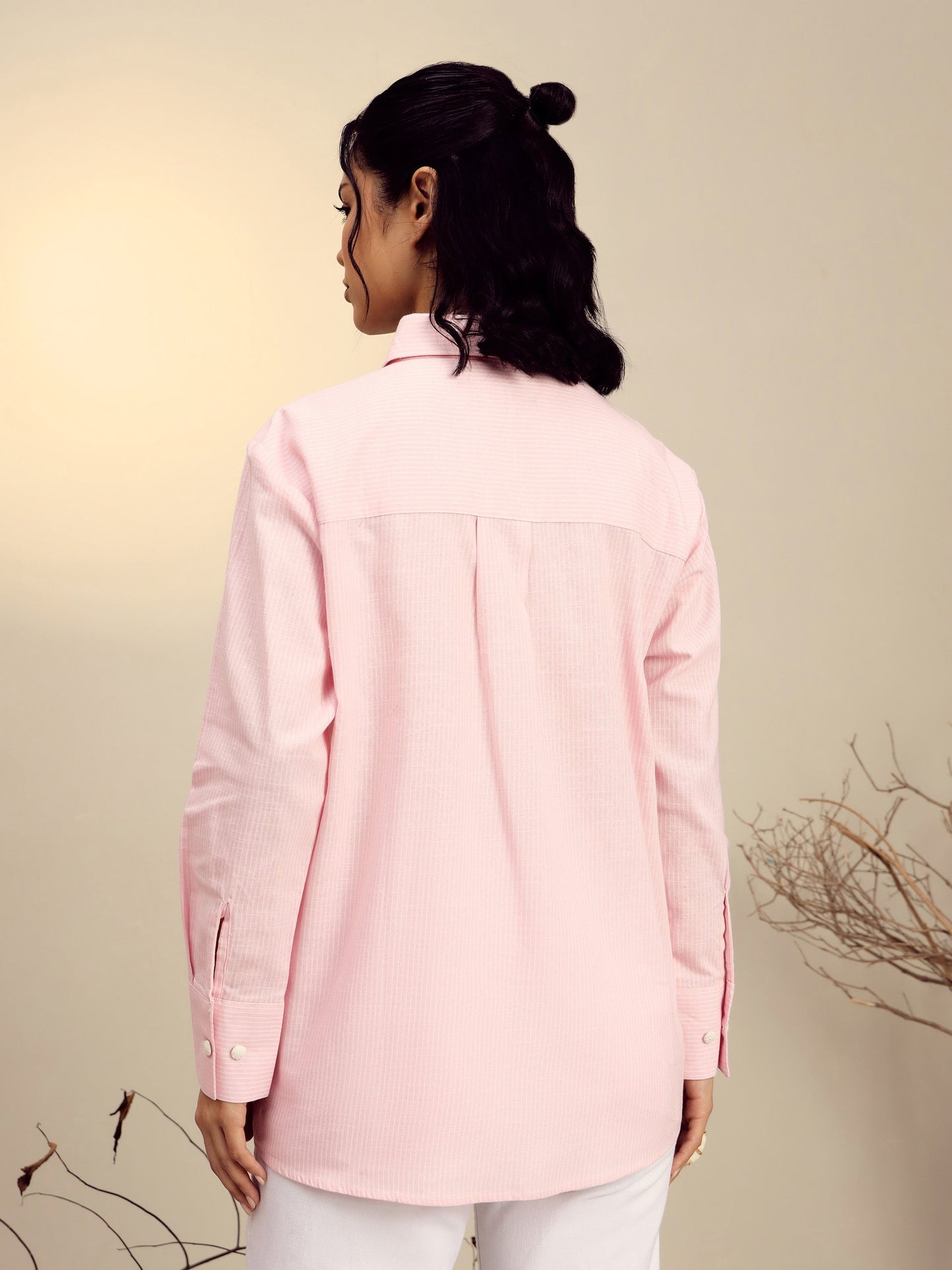Women's Pink Striped Regular Shirt