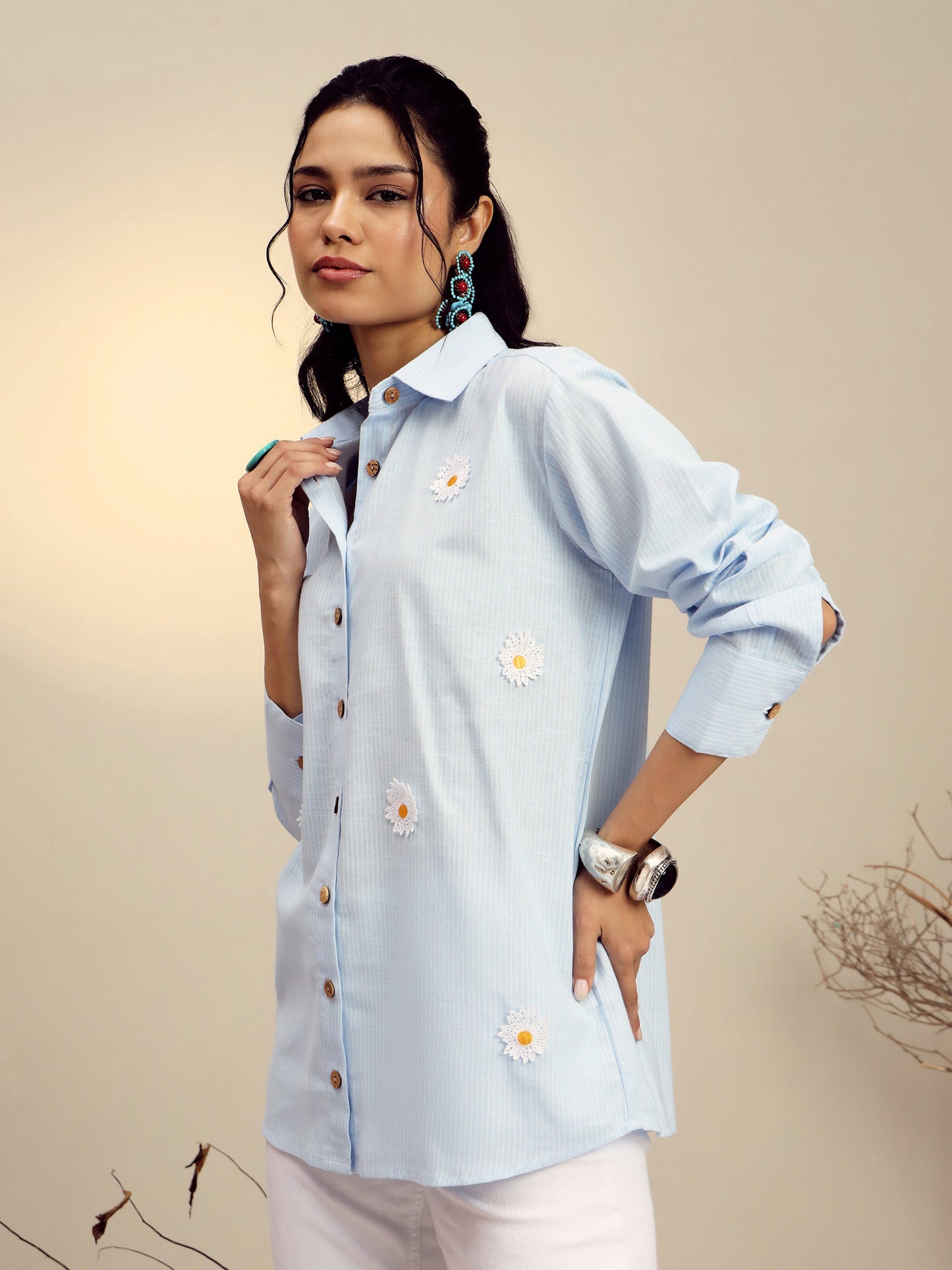 Women's Blue Striped Regular Shirt