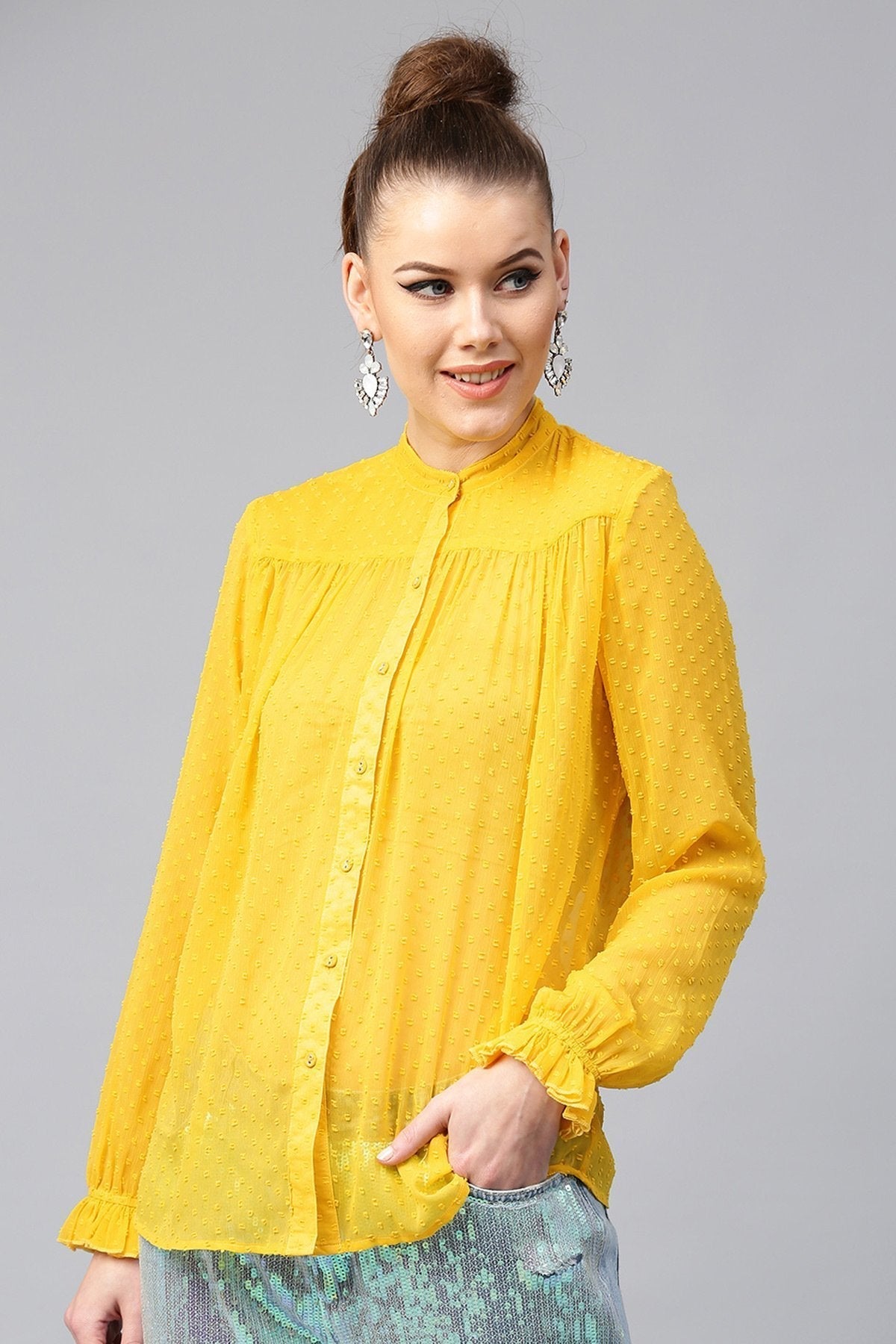 Women's Yellow Sheer Dobby Shirt