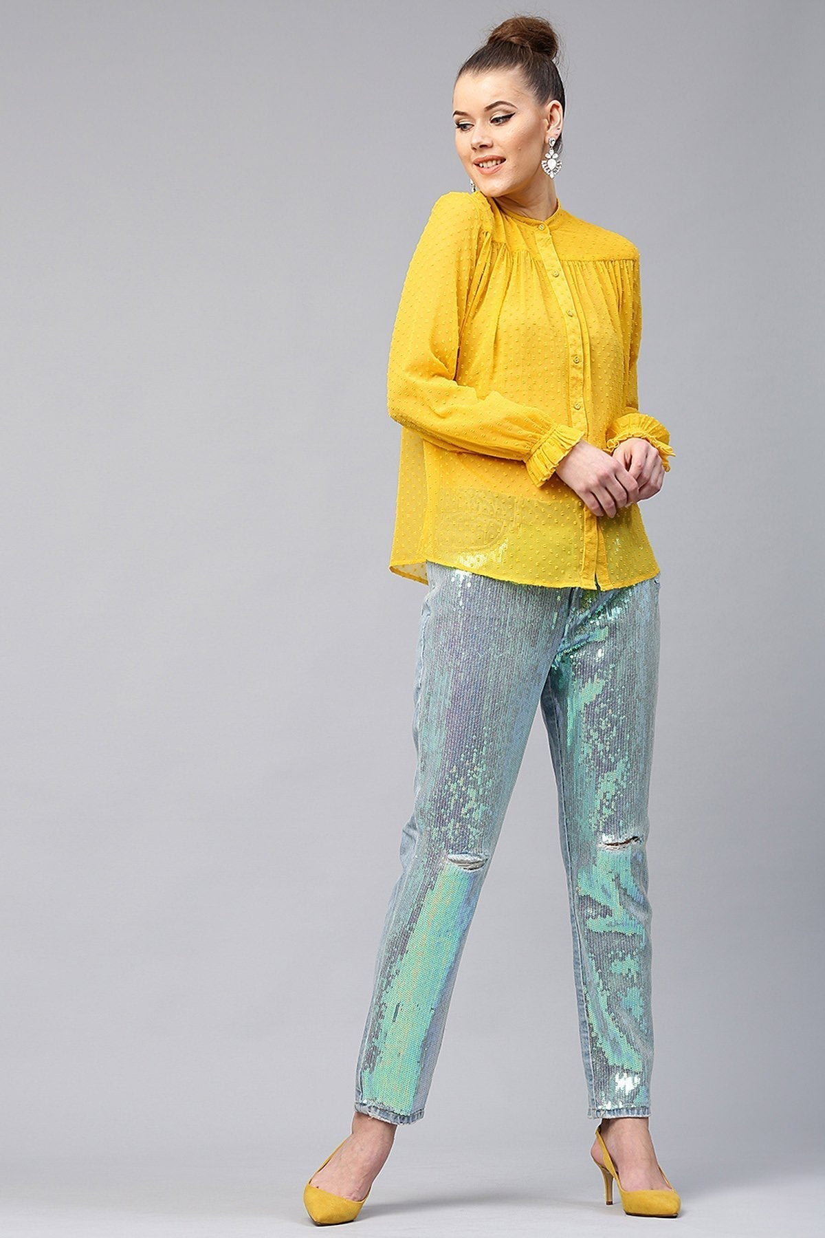 Women's Yellow Sheer Dobby Shirt