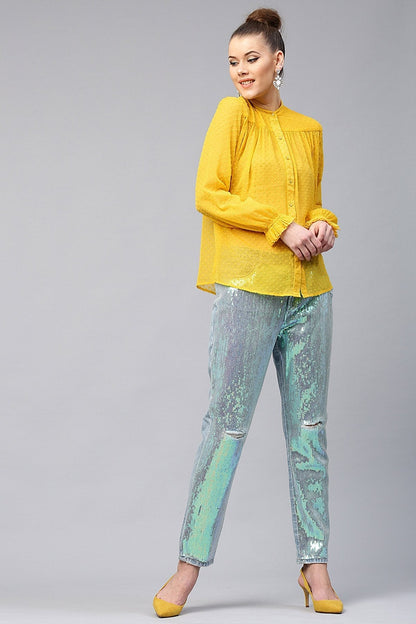 Women's Yellow Sheer Dobby Shirt